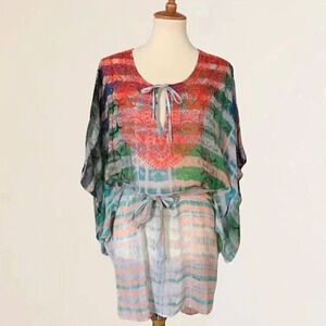 2/$30 Twelfth Street by Cynthia Vincent OS 100% Silk Embroidered Tunic Coverup